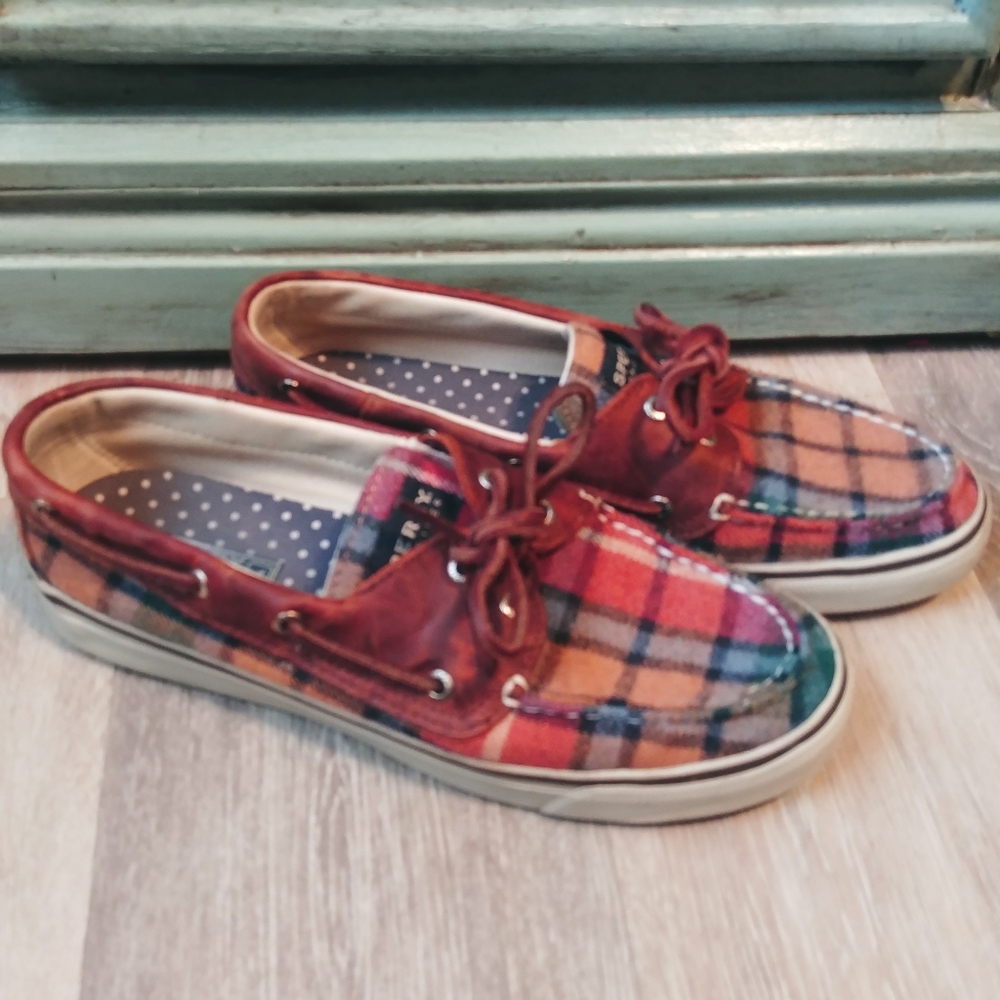 Sperry- Topsiders Plaid Flannel Boat Shoes 8M